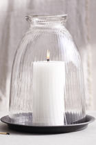 Ribbed Domed Glass Candle Holder Large
